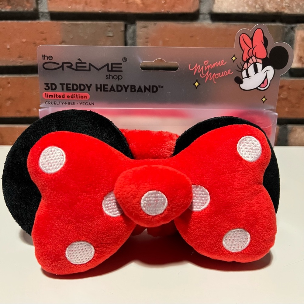 THE CREME SHOP Disney Minnie Mouse 3D Teddy Plush Spa Headband Polka Dot Red Bow